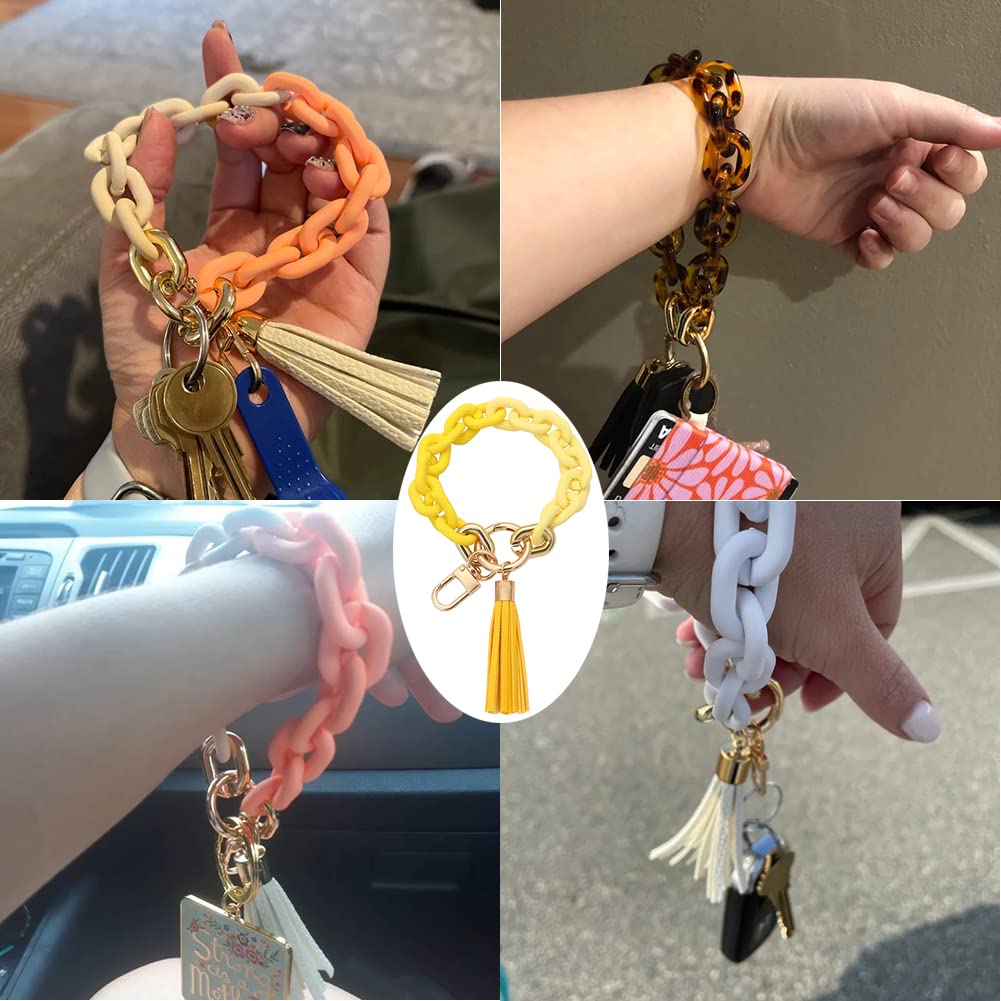 Chunky Chain Link Wristlet Keychain - Acrylic Bangle Key Ring Bracelet for Women - Boho Modern Car Key Holder - Perfect for Key Organization, Handbag Accessory & Stylish Everyday Carry