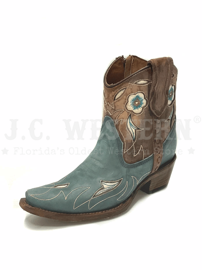Circle G L5940 Women's Western Ankle Boots with Floral Embroidery & Inlay - Stylish Cowgirl Boots for Country Dancing, Rodeo & Casual Wear (Shedron & Light Blue)