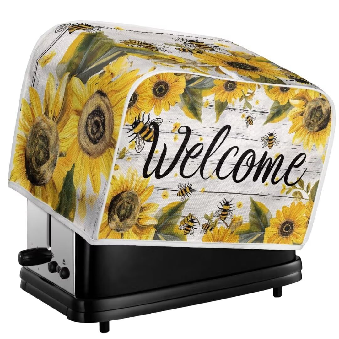 Mumeson Bee Sunflower Toaster Cover for 2 Slice Toasters - Dustproof Bread Maker & Oven Protection - Cute Kitchen Decor Accessory for Small Appliances - Perfect for Breakfast Nook, Farmhouse Kitchen & Coffee Station Decor