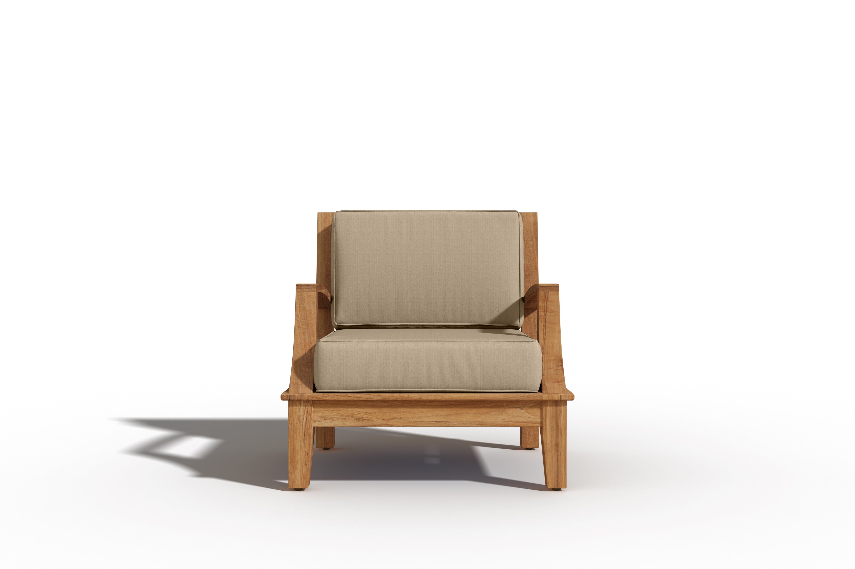 Premium Eliane Teak Outdoor Club Chair with Sunbrella Fawn Cushion - Weather-Resistant Patio Furniture for Garden, Poolside & Deck Relaxation