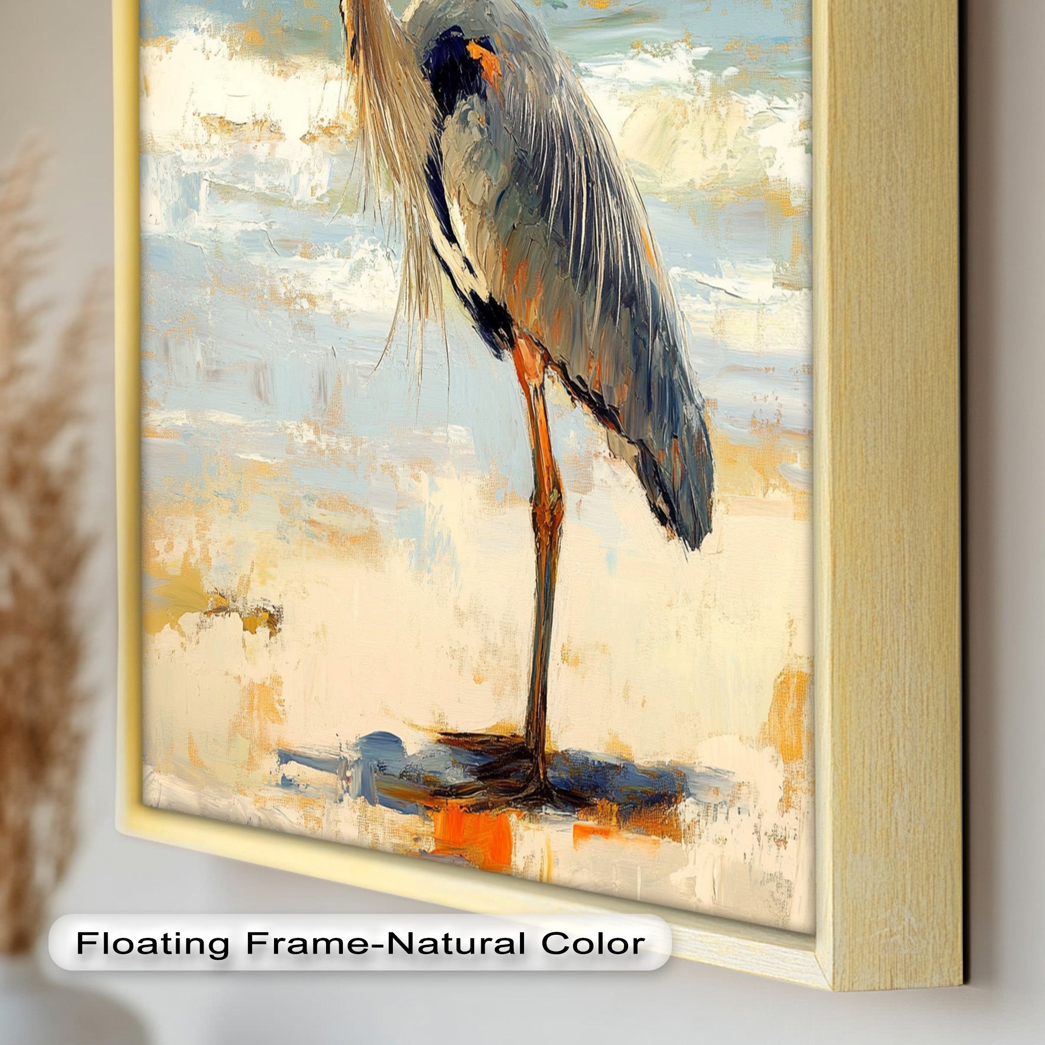 Coastal Heron with Ocean Breeze - Modern Oil Painting Wall Art for Living Room, Bedroom & Office Decor | Handmade Seascape Canvas Artwork