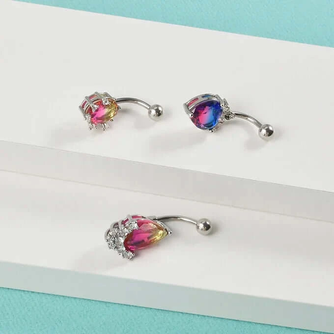 14G Gradient Heart Belly Button Rings - Stainless Steel Navel Piercing Jewelry for Women | Perfect for Summer Beach, Pool Parties & Body Piercing Fashion