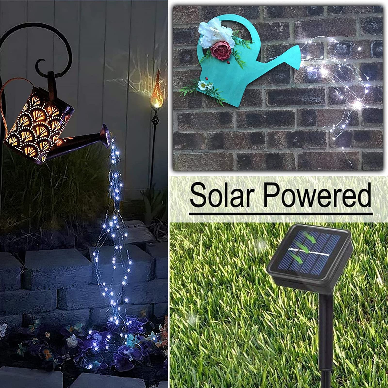 Solar Powered Fairy String Lights Outdoor - 10 Strands 200 LEDs Watering Can Lights, Waterproof Cool White Firefly Bunch Lights for Garden, Vine & Christmas Decor - Perfect Gift for Mom | Ideal for Patio, Backyard, Wedding & Holiday Decorations