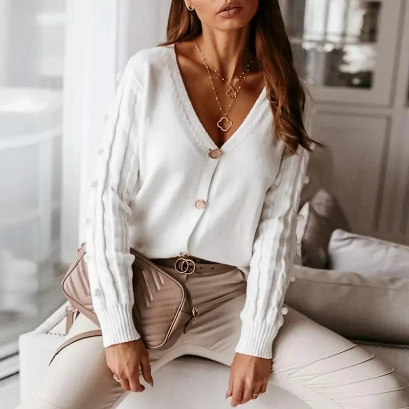 Women's V-Neck Cardigan Sweater - Soft & Stylish Knit Top for Casual Wear, Office & Layering
