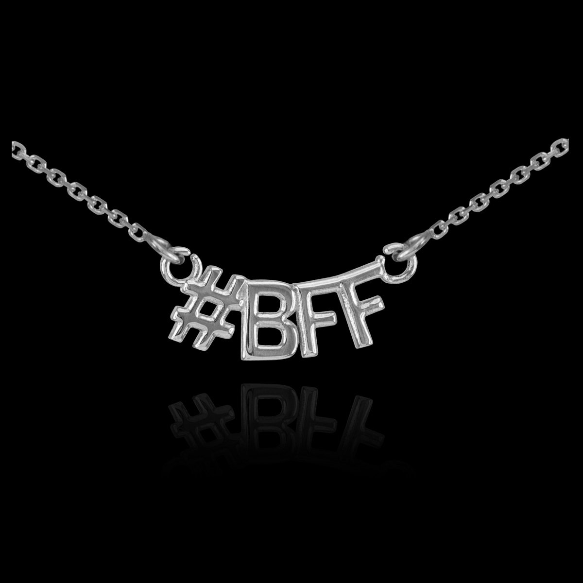14K White Gold High Polish Hashtag BFF Pendant Necklace for Women - Best Friend Gift, Birthday Present, Everyday Jewelry