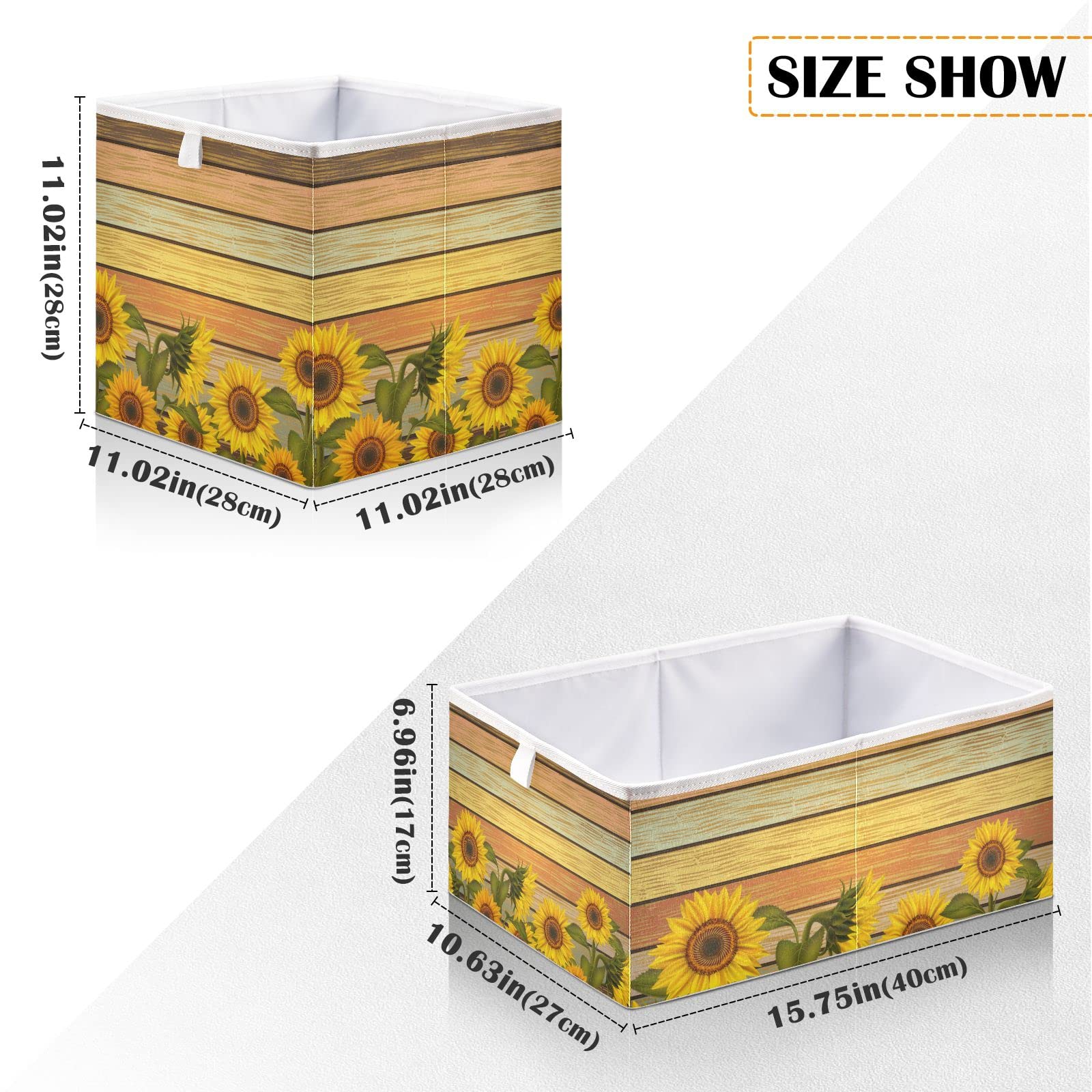 Sunflower Leaves Storage Basket - Collapsible Square Cloth Bin for Home Organization | Perfect for Toys, Kids Clothes & Closet Storage | Foldable Fabric Container for Bedroom, Nursery & Playroom