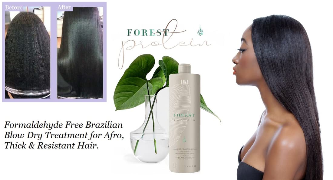 Lana Brasiles Forest Protein Smoothing Treatment for Afro Hair - Intense Shiny & Smooth Hair Repair - 1000ml (33.8 fl oz) - Deep Conditioning for Curly, Coily & Natural Black Hair at Home or Salon