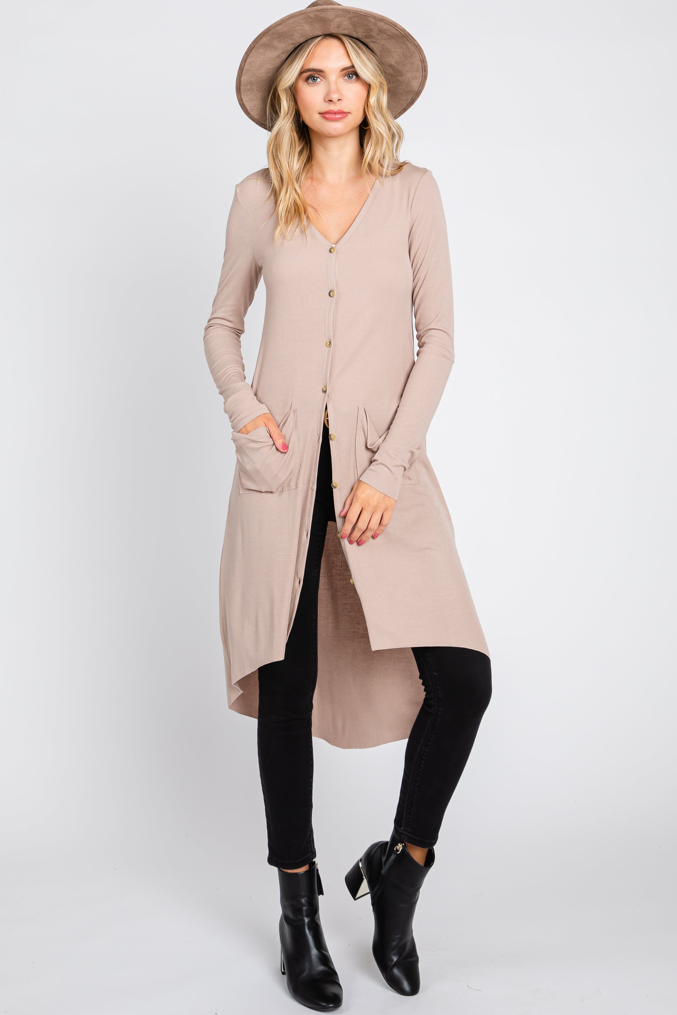 Beige Button Front Knit Maternity Cardigan for Pregnancy - Soft Comfortable Long Sleeve Open Front Sweater for Women | Perfect for Nursing, Office Wear & Casual Outfits