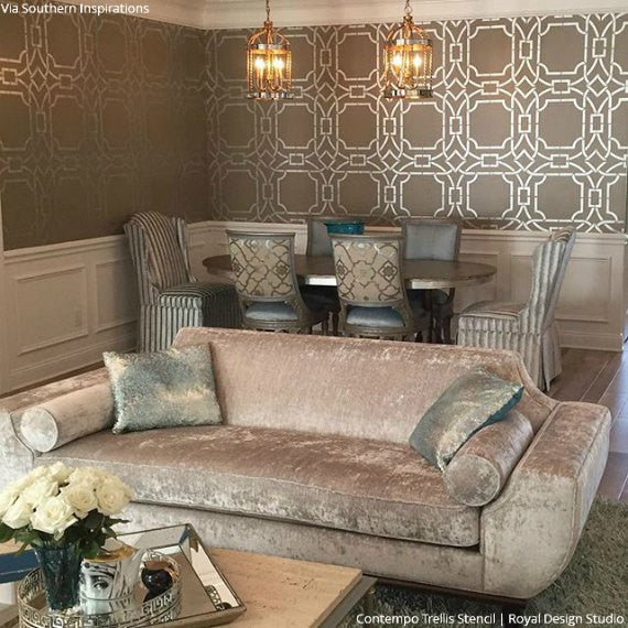 Contempo Trellis Wall Stencil - Reusable DIY Home Decor Painting Template for Walls, Furniture & Crafts | Perfect for Bedroom, Nursery, Living Room & Office Accent Walls