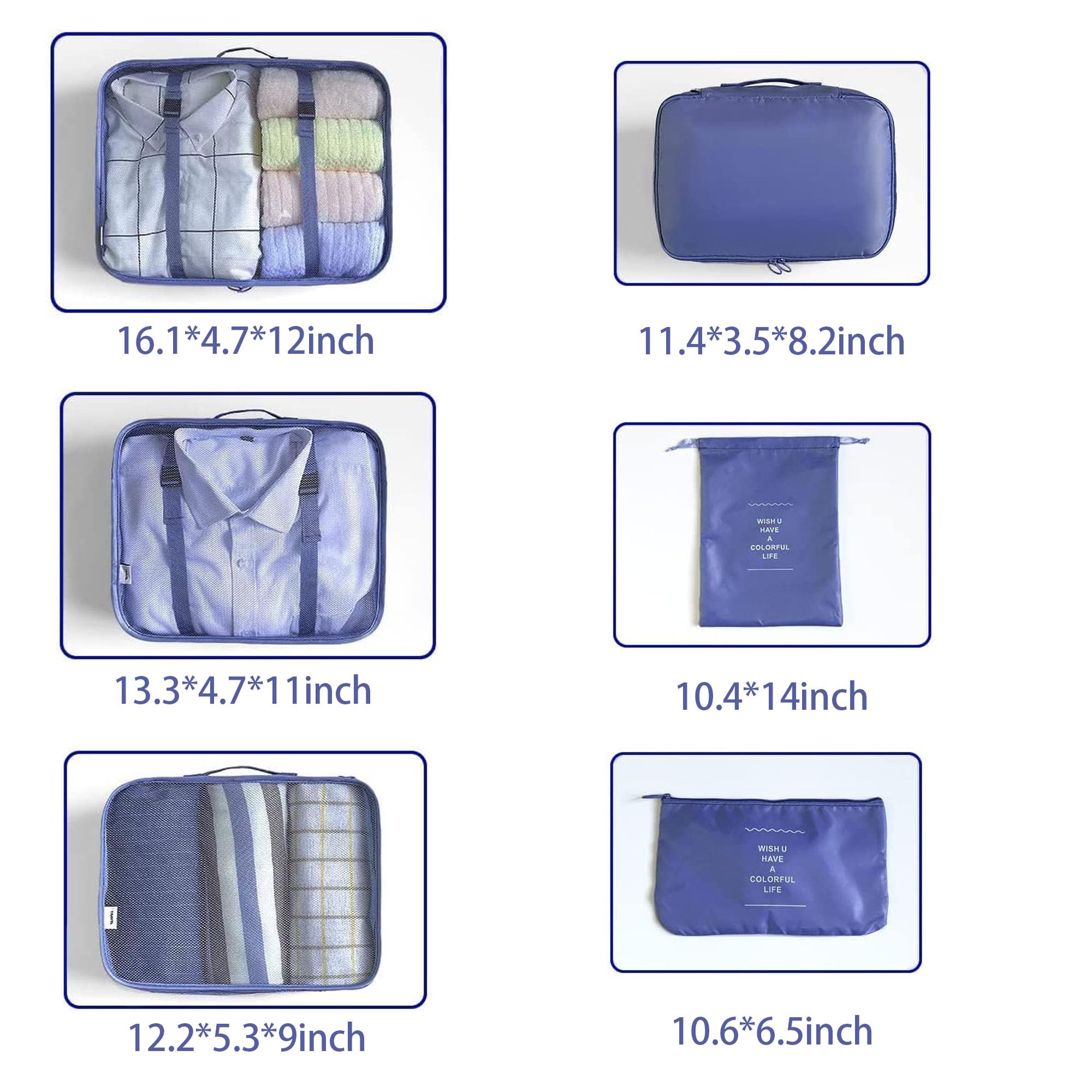 6-Pack Travel Packing Cubes - Suitcase Organizers for Clothes, Shoes & Toiletries | Perfect for Business Trips & Vacations