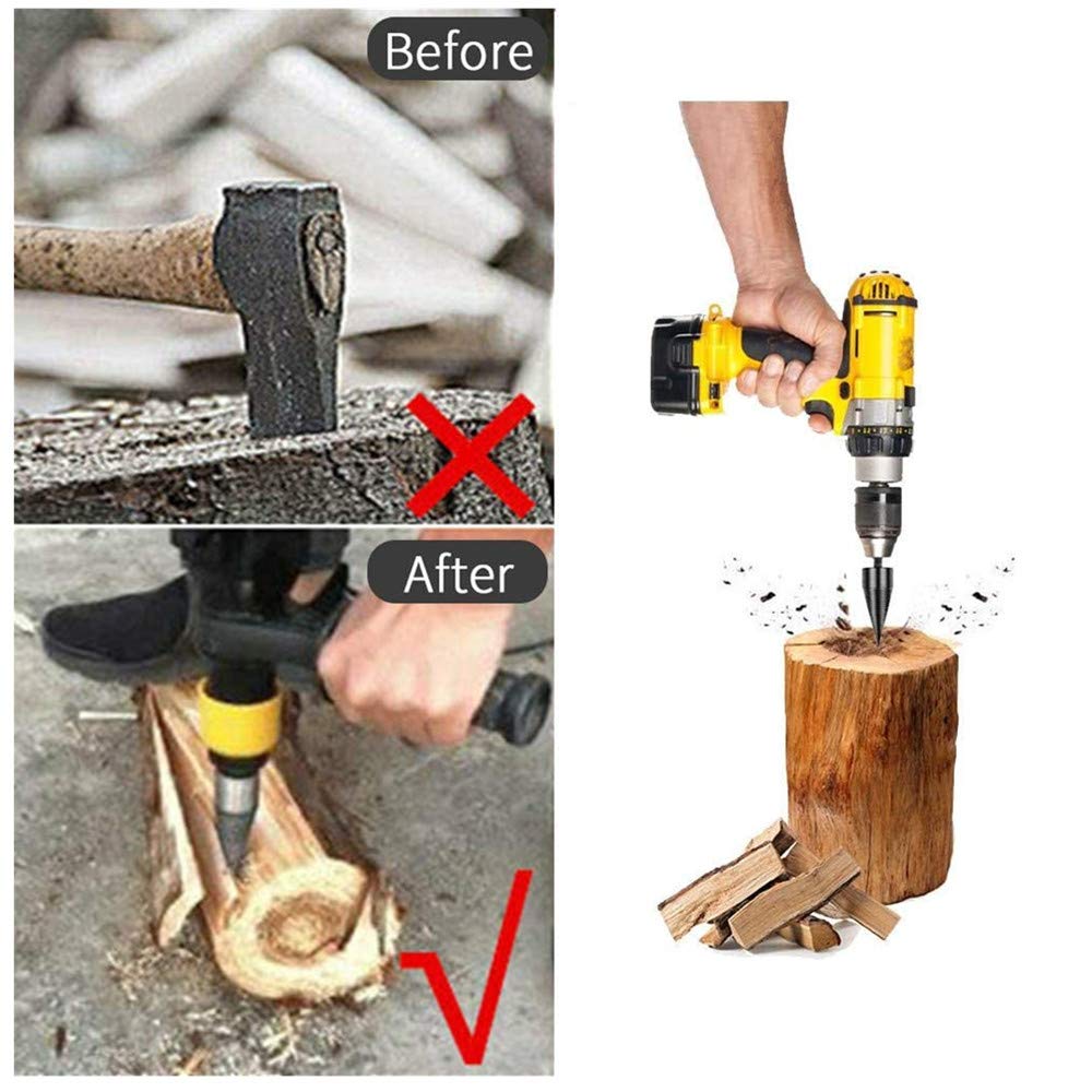 Heavy Duty Firewood Log Splitter Drill Bit - 32mm Square Handle Wood Splitting Cone for Hand Drill - Perfect for Firewood, Camping & DIY Woodworking Projects