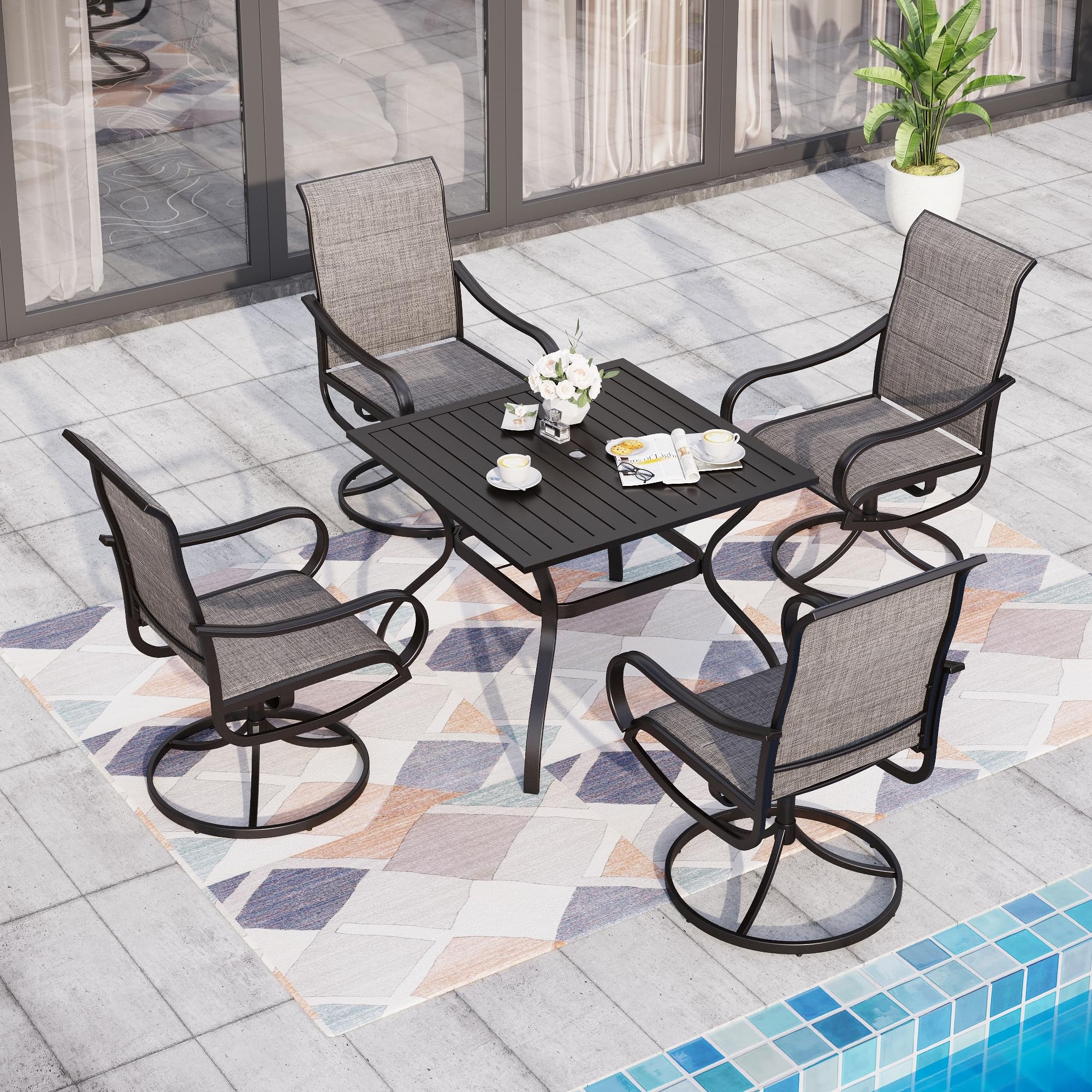 Sophia & William 5-Piece Outdoor Patio Dining Set with 4 Swivel Chairs & Metal Table - Textilene Padded Seating for 6 - Perfect for Garden, Lawn, Backyard & Poolside Entertaining