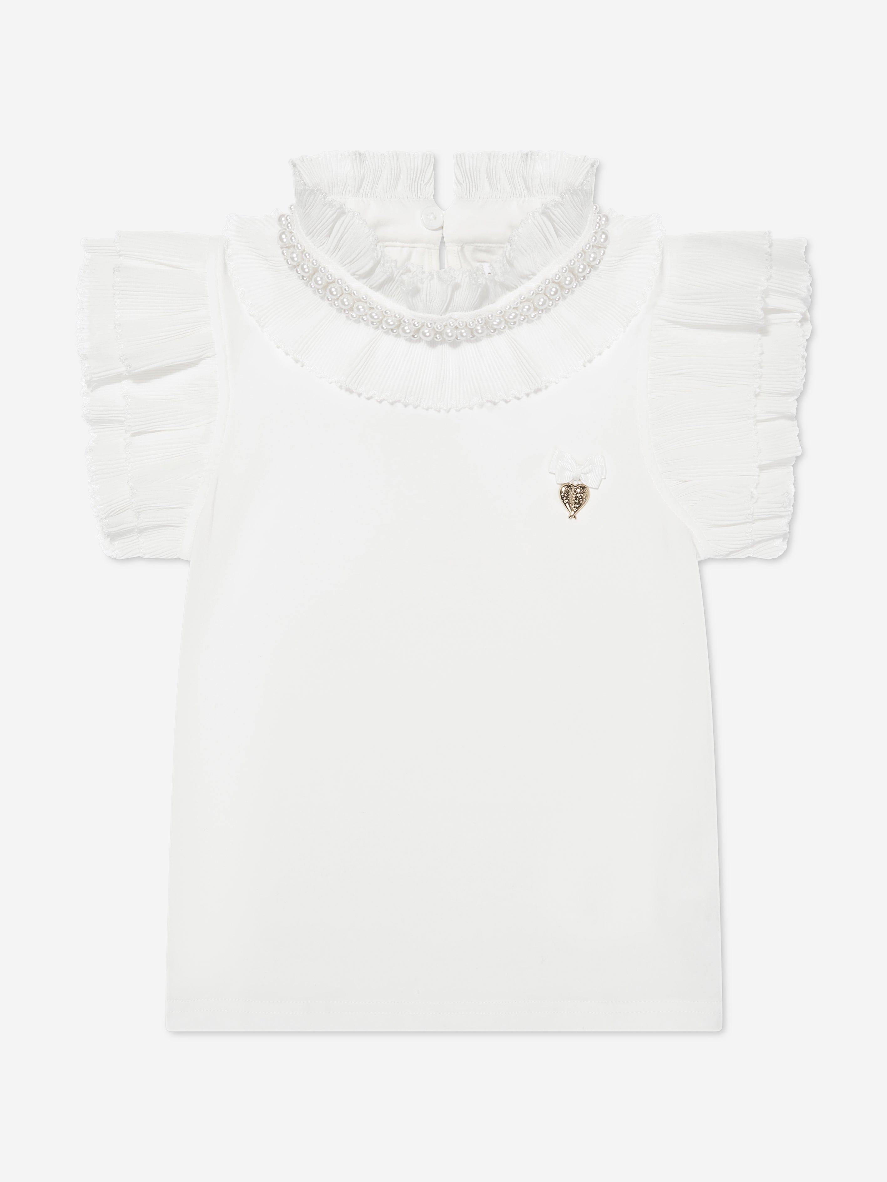 Angels Face Girls Pearlee Pleated Pearl Collar Top - White | Elegant Party Dress for Special Occasions, Birthday & Holiday Events