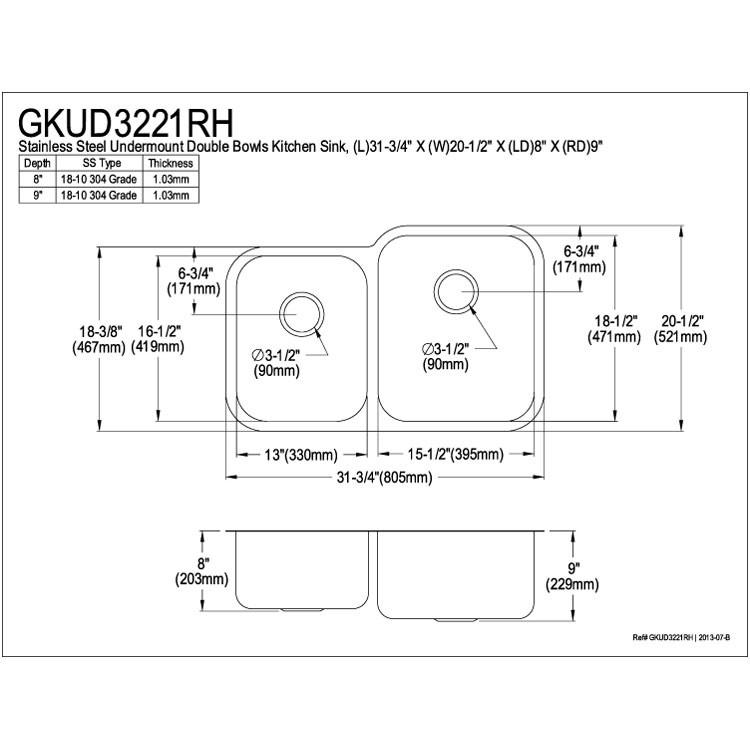Premium Brushed Nickel Double Bowl Undermount Kitchen Sink - GKUD3221RH - Ideal for Modern Kitchens & Gourmet Cooking