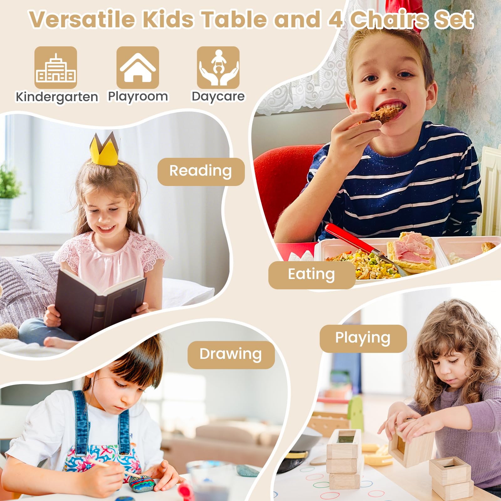 **HONEY JOY Kids Table and Chair Set - 5-Piece Bentwood Toddler Round Table with 4 Chairs for Crafts, Art, Building Blocks | Perfect for Daycare, Kindergarten, Playroom & Home Learning Activities**