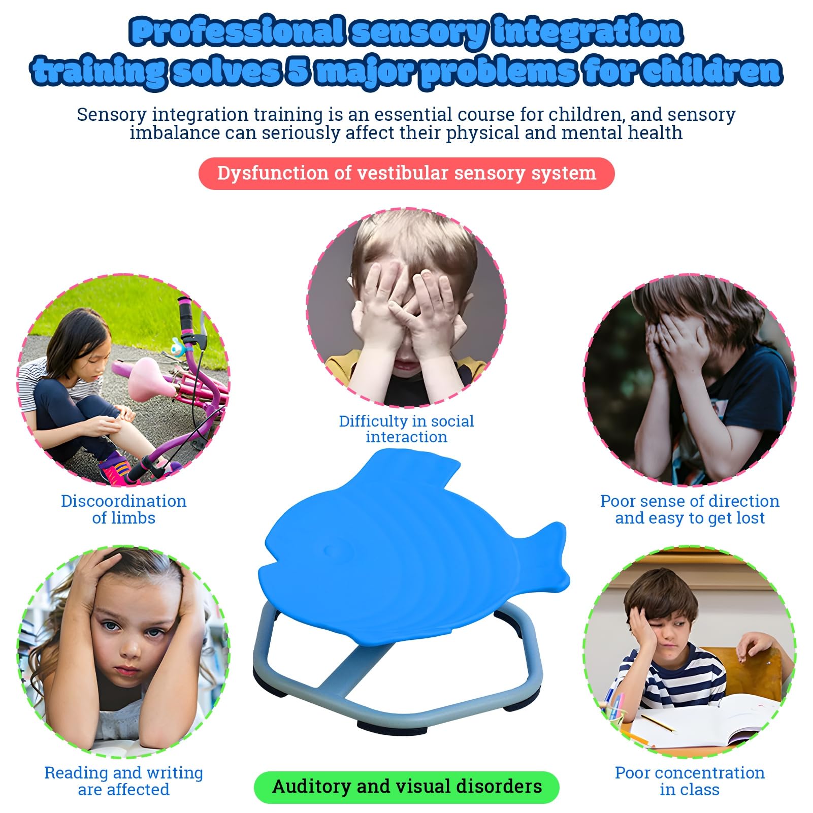 Kids Sensory Spinning Chair - Fish Shaped Swivel Seat for Toddlers | Improves Body Coordination & Balance | Perfect for Sensory Play, Autism Therapy & Classroom Activities