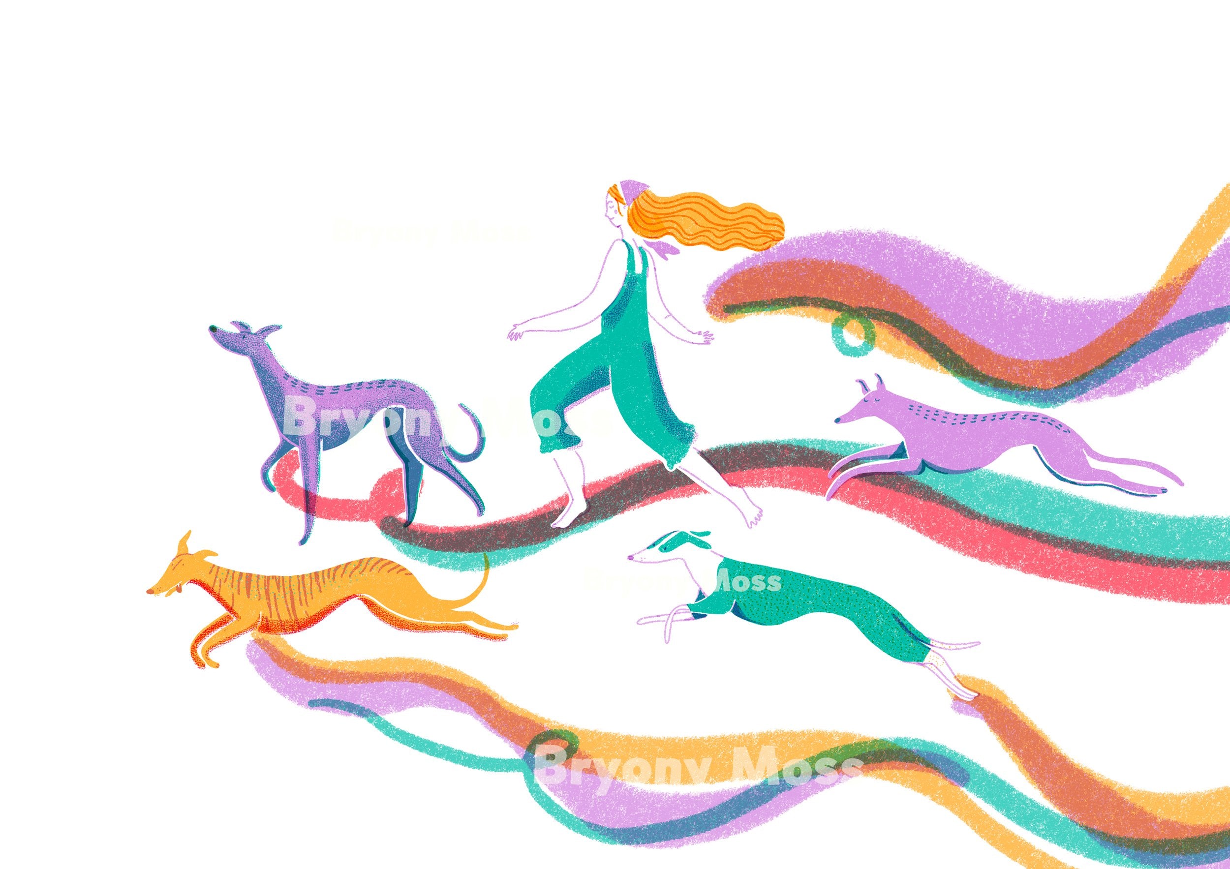 Bryony Moss Dream Hounds A4 Art Print - Dog Lover Wall Decor for Living Room, Bedroom & Office