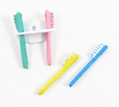 1:12 Scale Miniature Dollhouse Toothbrush Set with Holder - Realistic Bathroom Accessories for Dollhouse, DIY Crafts, and Model Scenes - Perfect for Dollhouse Decor, Miniature Displays, and Themed Collections