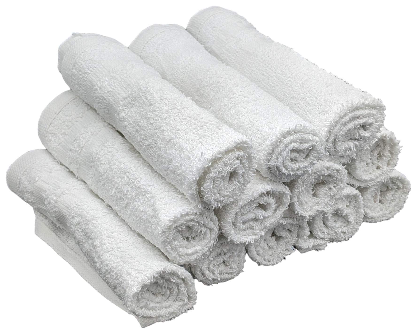 240 Pack - 12x12 Inch White Cotton Ribbon Washcloths - Reusable Lightweight Thin Cleaning Cloths for Bath, Face, Kitchen & Garage - 1 Lb per Dozen - Perfect for Exfoliating, Wiping & Polishing Surfaces
