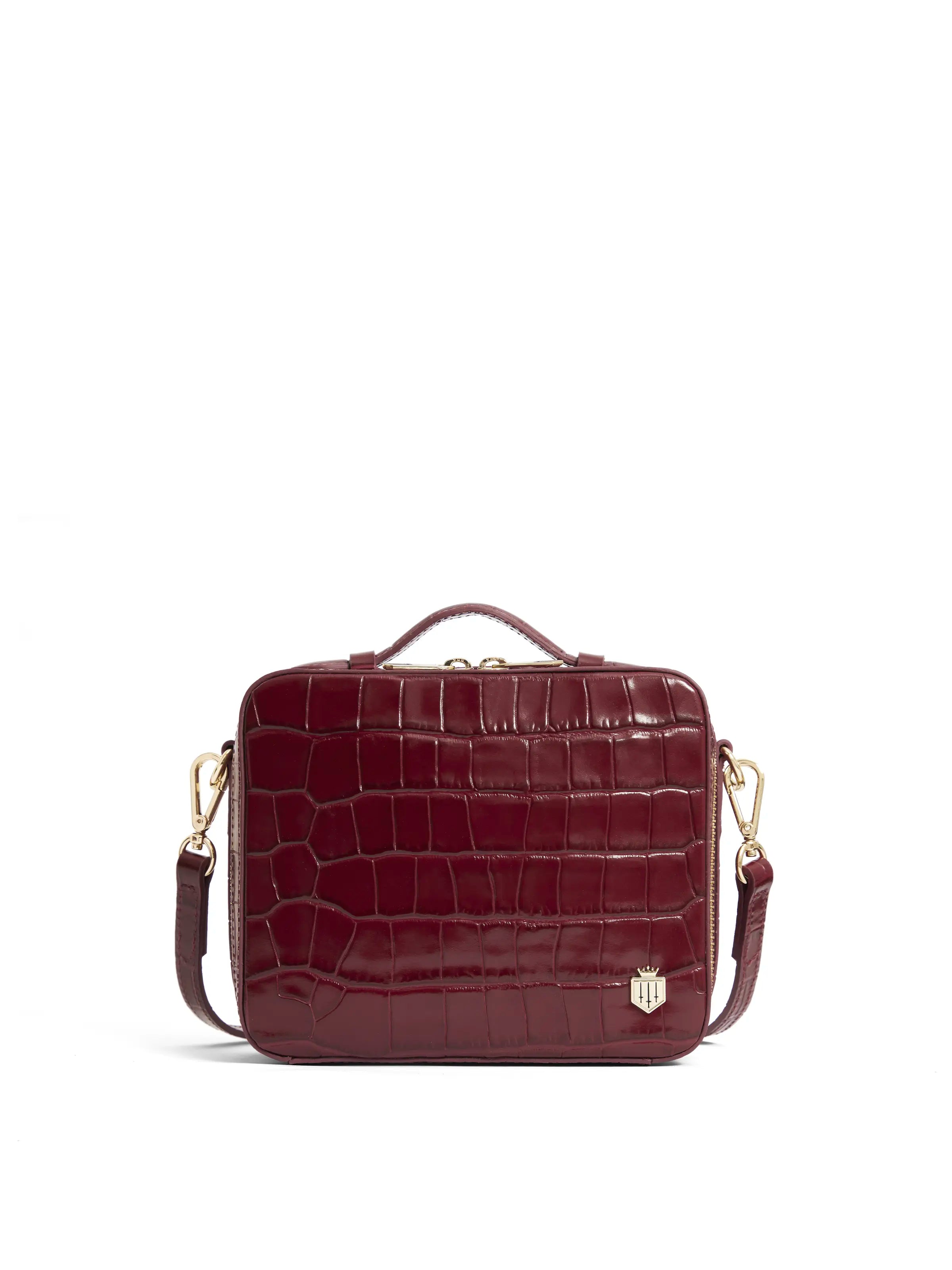 Buckingham Ruby Croc Print Leather Handbag - Limited Edition Luxury Women's Purse for Work, Travel & Evening Events