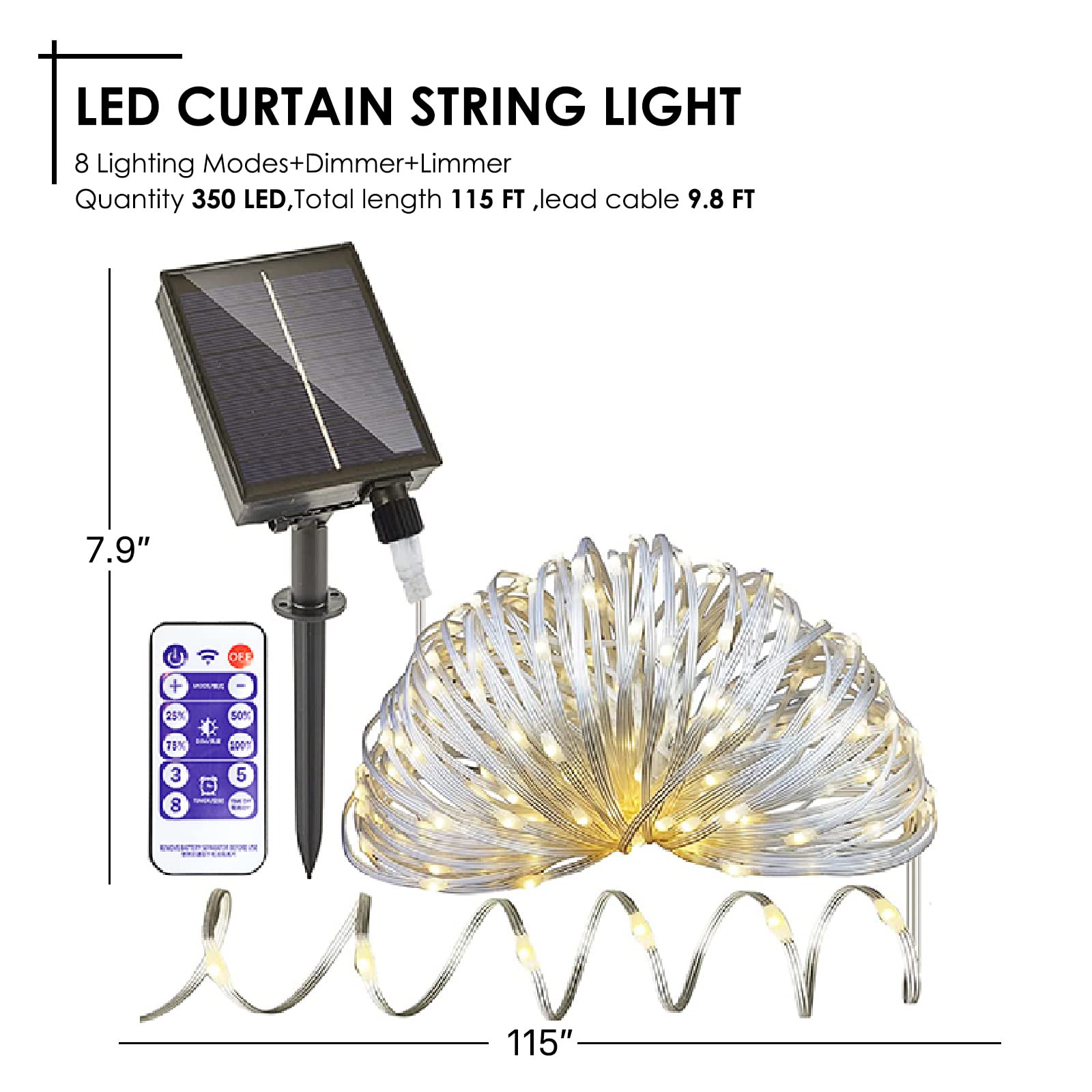 350 LED Solar String Lights Outdoor 115FT - Waterproof 8 Modes with Dimmer & Timer - Warm White Patio Lights for Garden, Yard, Gazebo, Lawn - Perfect for Backyard Parties, Weddings & Outdoor Decor