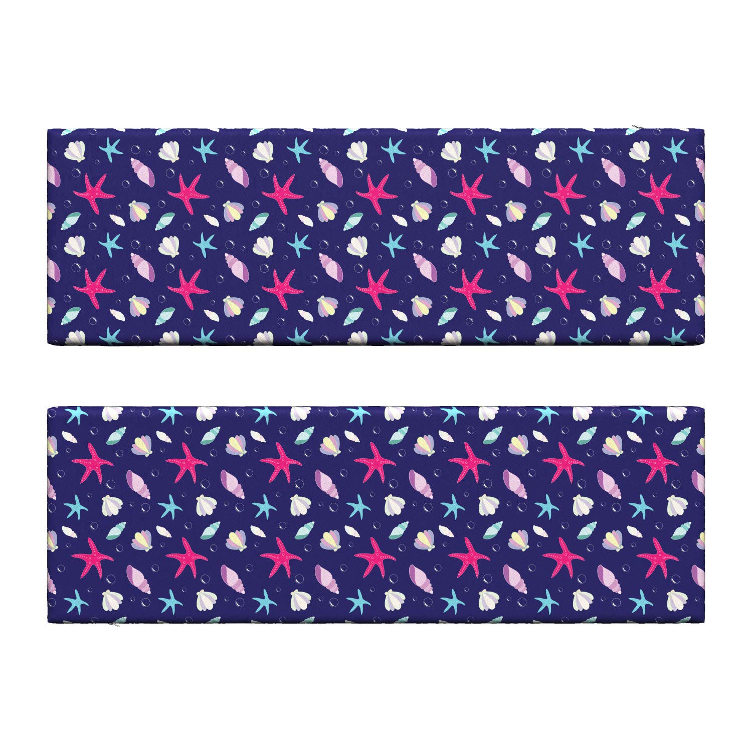Ambesonne 2-Piece Navy and Blush Bench Cushion Set - Nautical Marine Design with Shells, Starfish & Bubbles - 45
