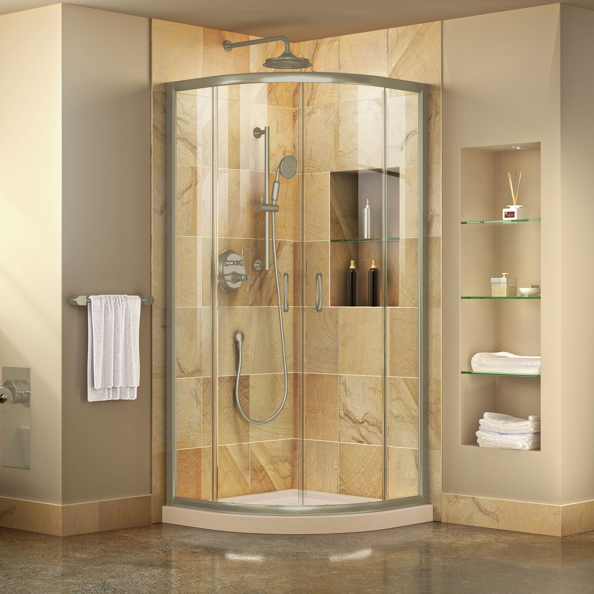 DreamLine Prime 38x38x74.75 Inch Corner Sliding Shower Enclosure with SlimLine Shower Base Kit - Clear Glass - Perfect for Small Bathrooms and Space-Saving Bathroom Remodels