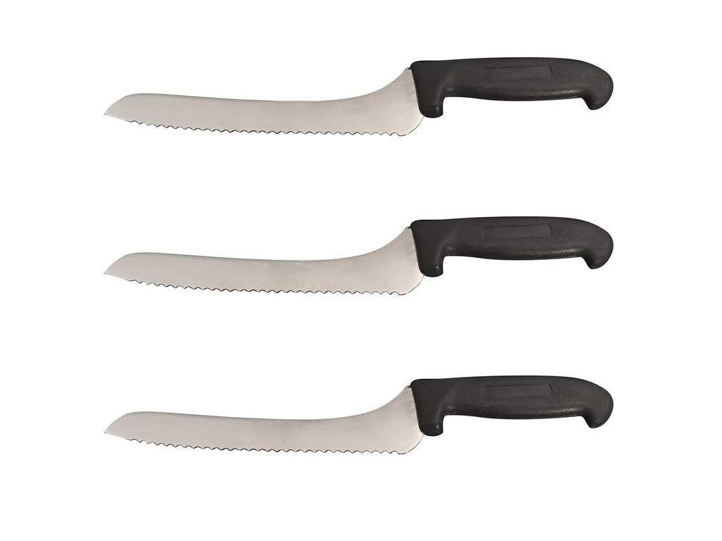 Premium Set of 3 Black 9-Inch Offset Serrated Bread Knives - Professional Deli Sandwich Knife for Slicing Bread, Cake, and Pastries - Ideal for Bakeries, Restaurants, and Home Kitchens