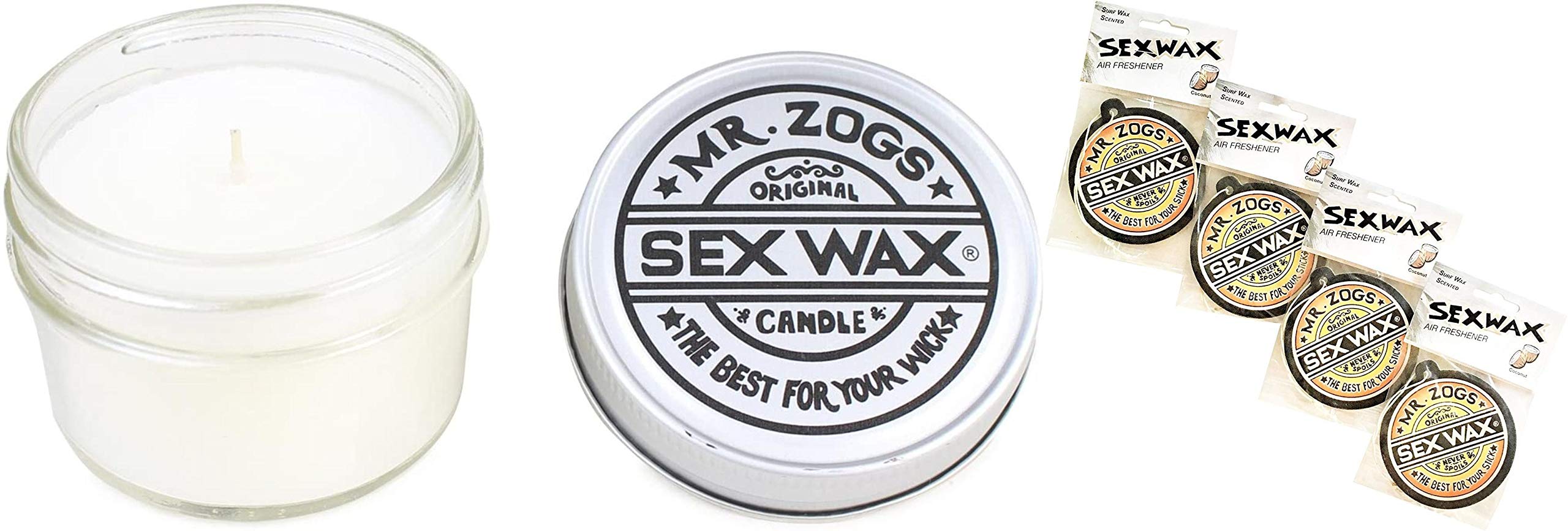 Sex Wax Combo 4-Pack Coconut Air Freshener & Coconut Candle Set | Natural Coconut Scent for Home, Car & Office | Aromatherapy & Relaxation Gift