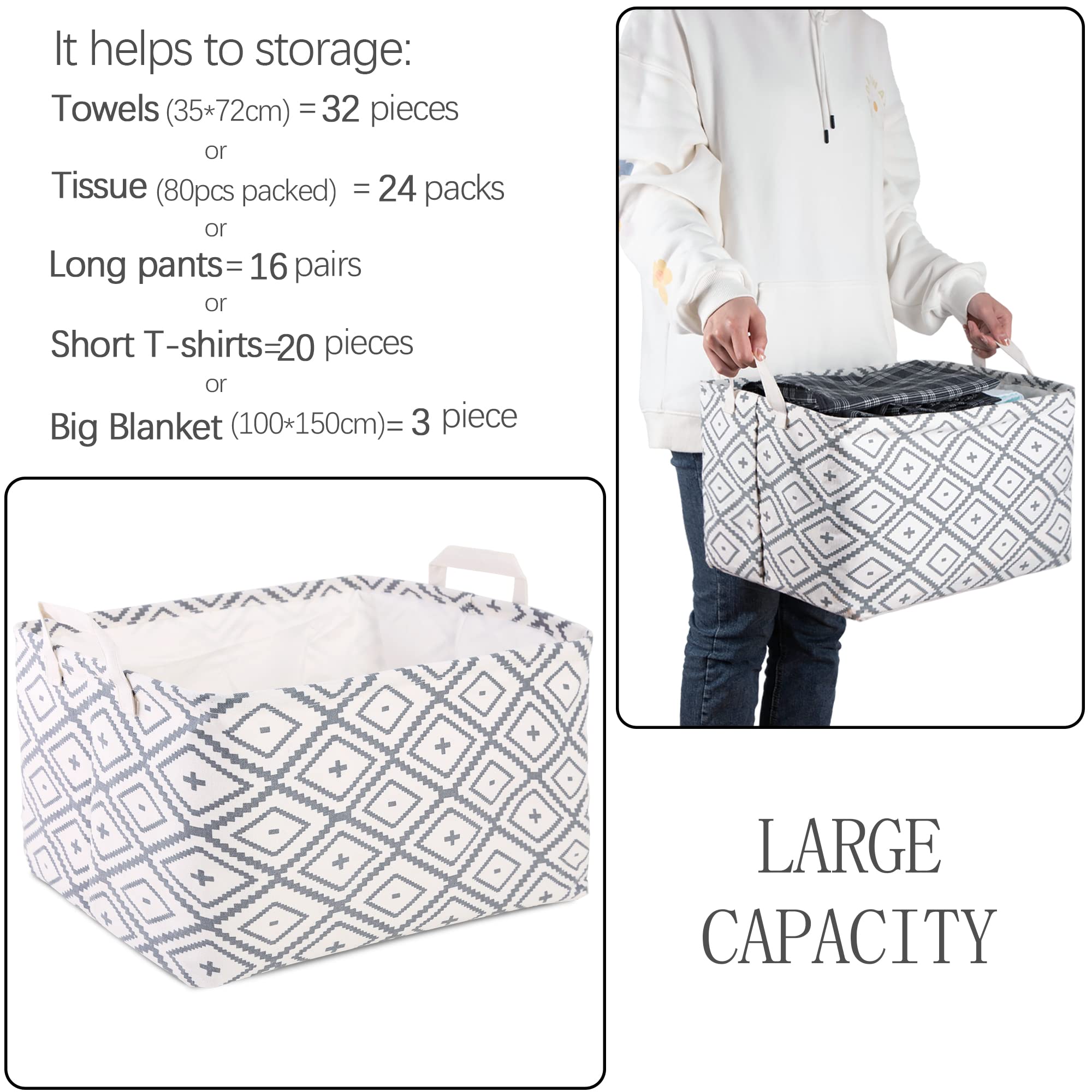 Foldable Storage Baskets with Drawstring & Handles - Waterproof Dustproof Toy Organizer for Bathroom, Bedroom, Nursery & Playroom - Perfect for Kids Toys, Laundry & Home Organization
