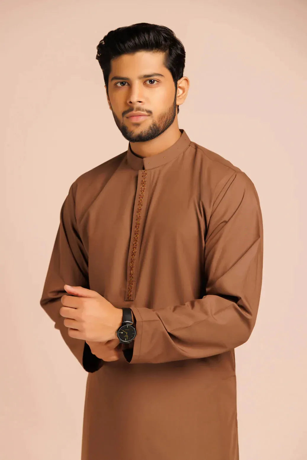 Stylish Blended Brown Kurta Shalwar Set for Men - Traditional Pakistani Outfit for Eid, Wedding & Casual Wear