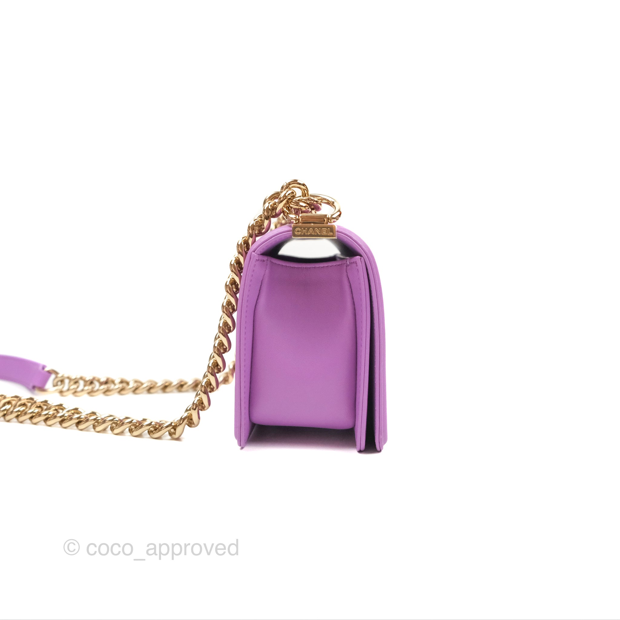 Chanel Chevron Small Boy Bag in Purple Calfskin with Gold Hardware - Luxury Crossbody Purse for Women, Perfect for Evening Events & Date Nights