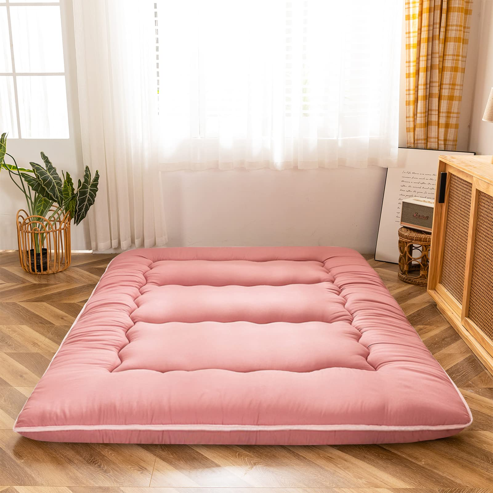 MAXYOYO Multifunctional Futon Mattress - Pink Foldable Sofa Bed for Small Spaces, Guest Room & Dormitory | Comfortable Sleeping Solution for Apartments