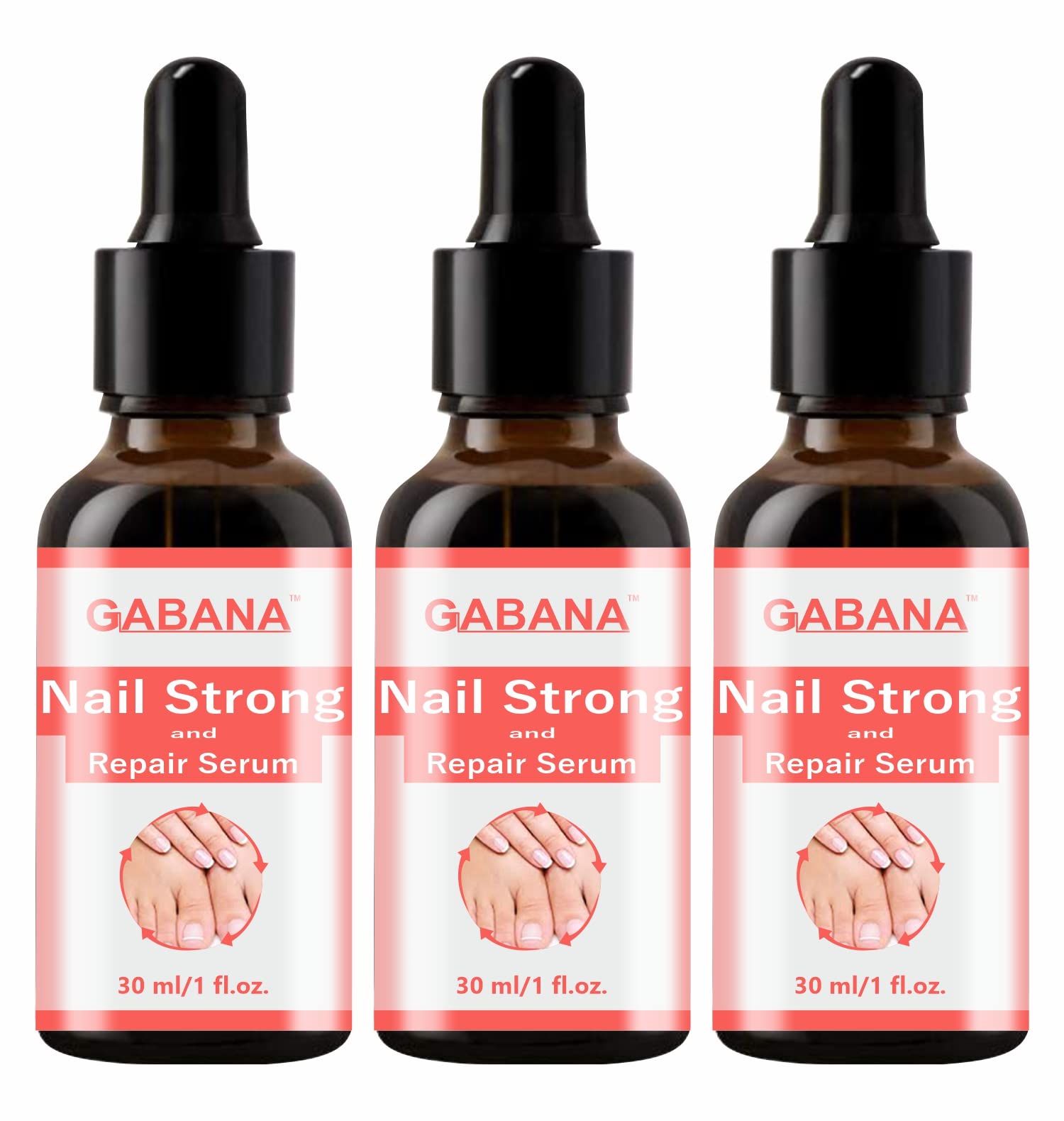 GABANA Nail Strengthening & Repair Serum for Women - 3 Pack (30ml Each) | Fungal & Damaged Nail Treatment | Growth & Strength Serum | Perfect for At-Home Nail Care & Salon Treatments
