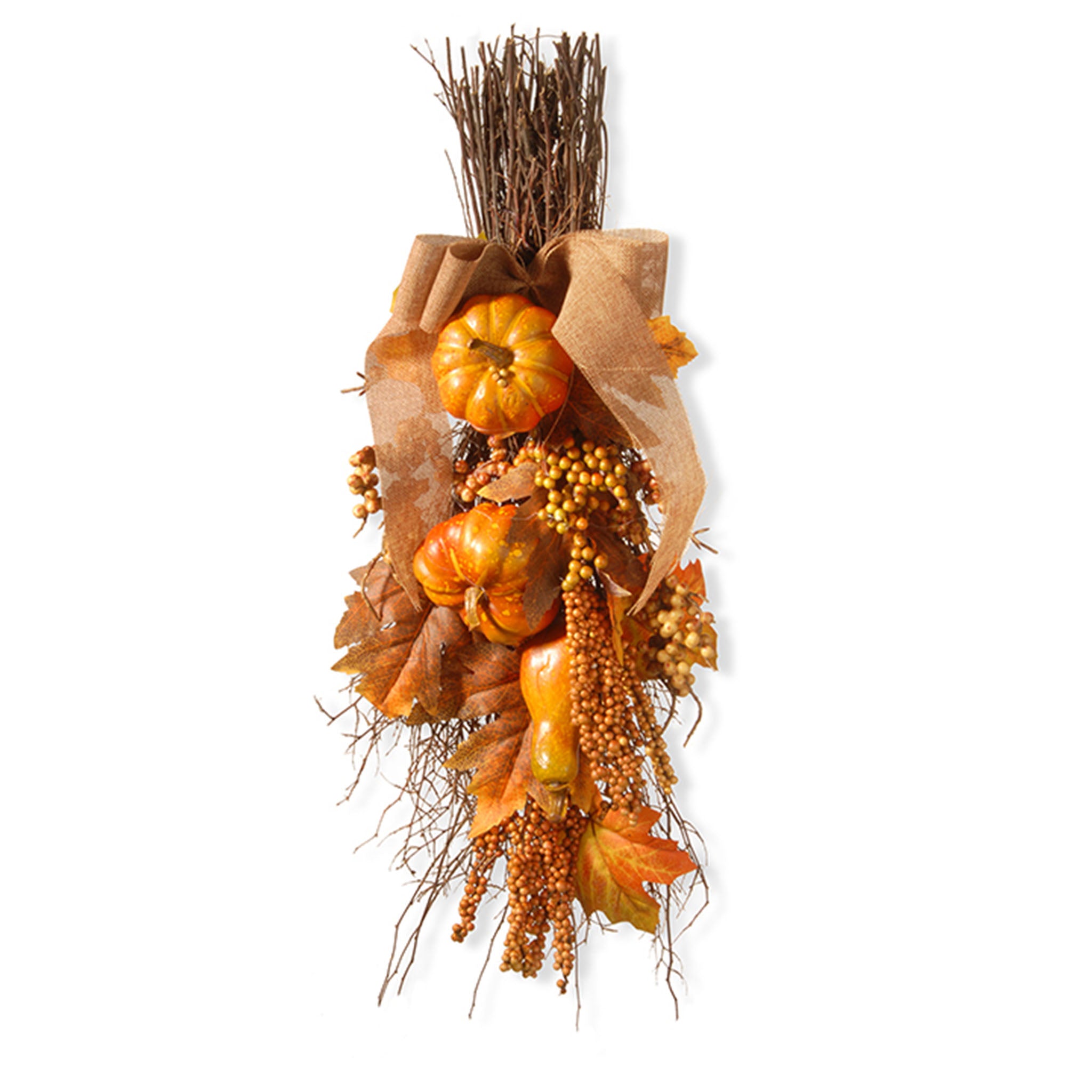 18 Inch Fall Teardrop Wall Hanging Decor with Pumpkins, Berries and Maple Leaves - Rustic Autumn Home Decor for Thanksgiving, Front Door, Fireplace Mantel & Seasonal Wall Art