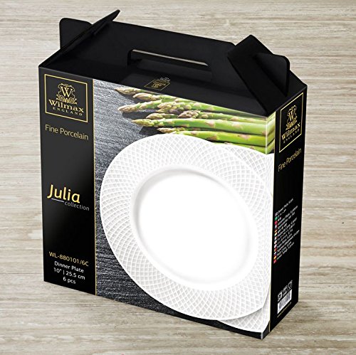 Wilmax WL-880101 10-inch White Porcelain Dinner Plates Set of 6 - Classic European Bone China Round Serving Plates, Elegant Julia Collection for Fine Dining, Wedding Gifts & Formal Entertaining