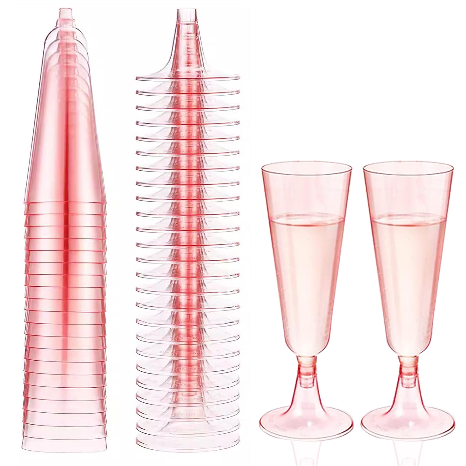20-Pack Clear Plastic Champagne Flutes with Glitter - 5 oz Reusable Stemmed Party Cups for Wedding, Birthday & Anniversary Celebrations - Elegant Crystal-Like Cocktail Glasses for Garden Parties & Special Events