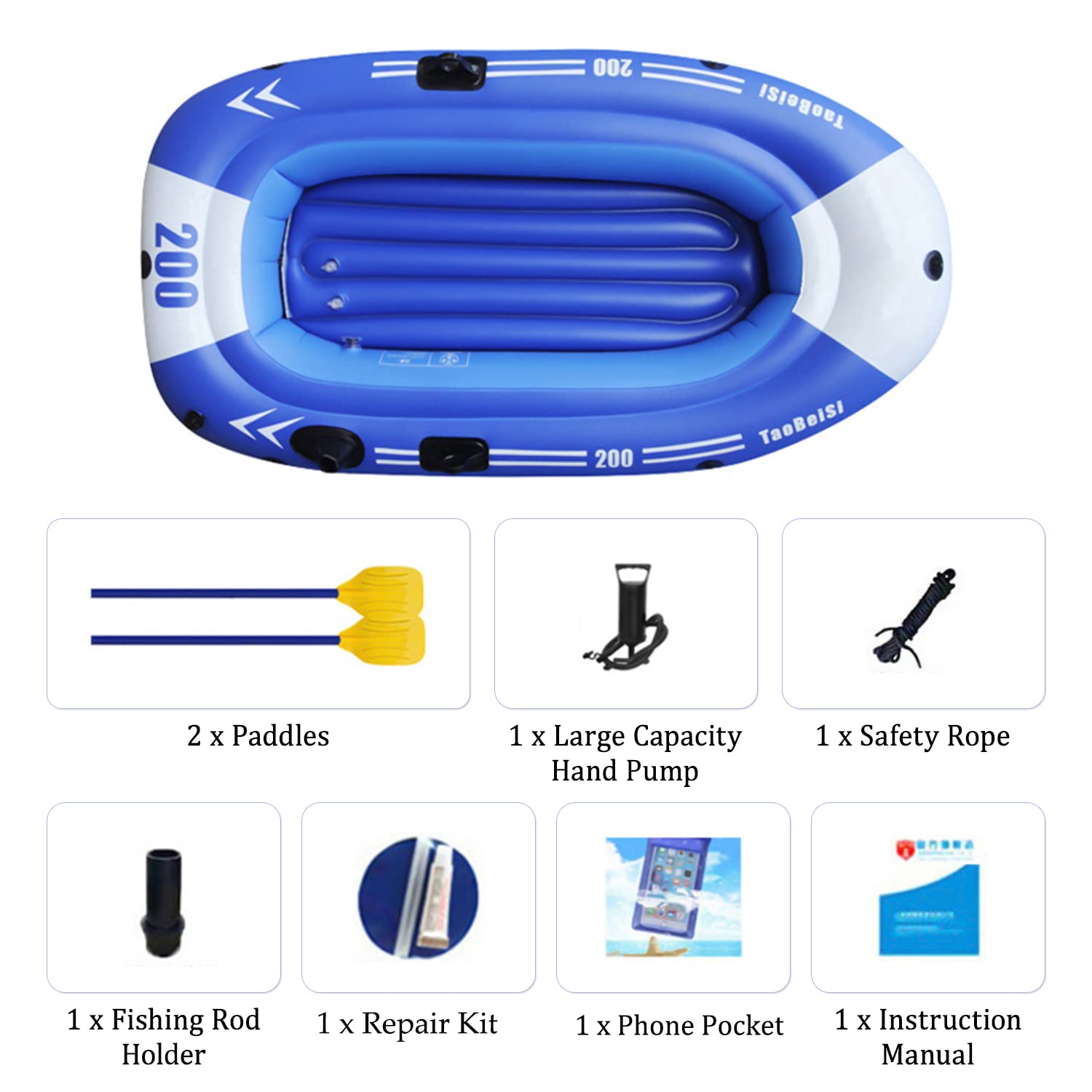 **YUEWO Inflatable Boat - 2-4 Person PVC Kayak Dinghy, Heavy-Duty Fishing & Touring Air Raft with 2 Oars - Perfect for Water Sports, Fishing, Camping & Family Outings**