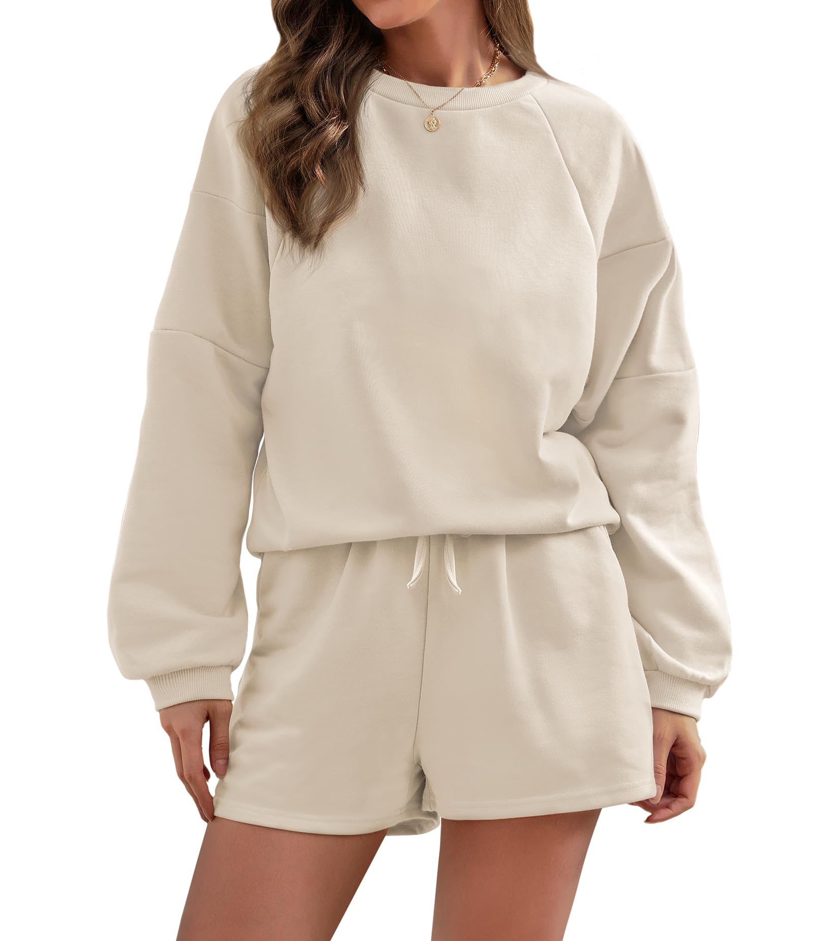 2024 Fashion Women's 2-Piece Oversized Sweatsuit Set - Long Sleeve Sweatshirt & Shorts Lounge Outfit with Pockets | Casual Wear, Home Comfort, Street Style