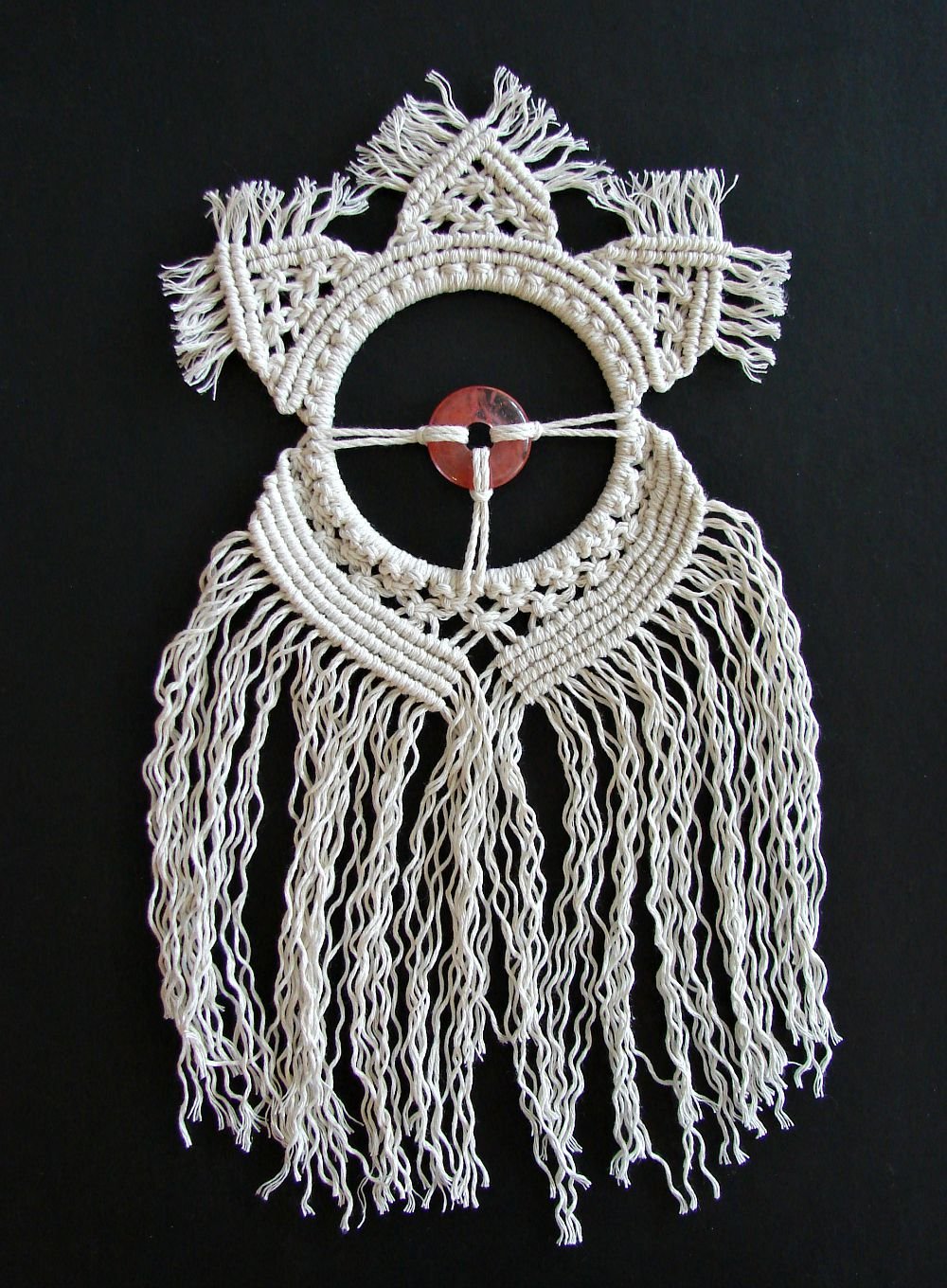 Handmade Macrame Wall Hanging Art with Cherry Quartz - Spiritual Gifts & Fiber Art Home Decor for Meditation Rooms, Yoga Studios & Boho Chic Living Spaces