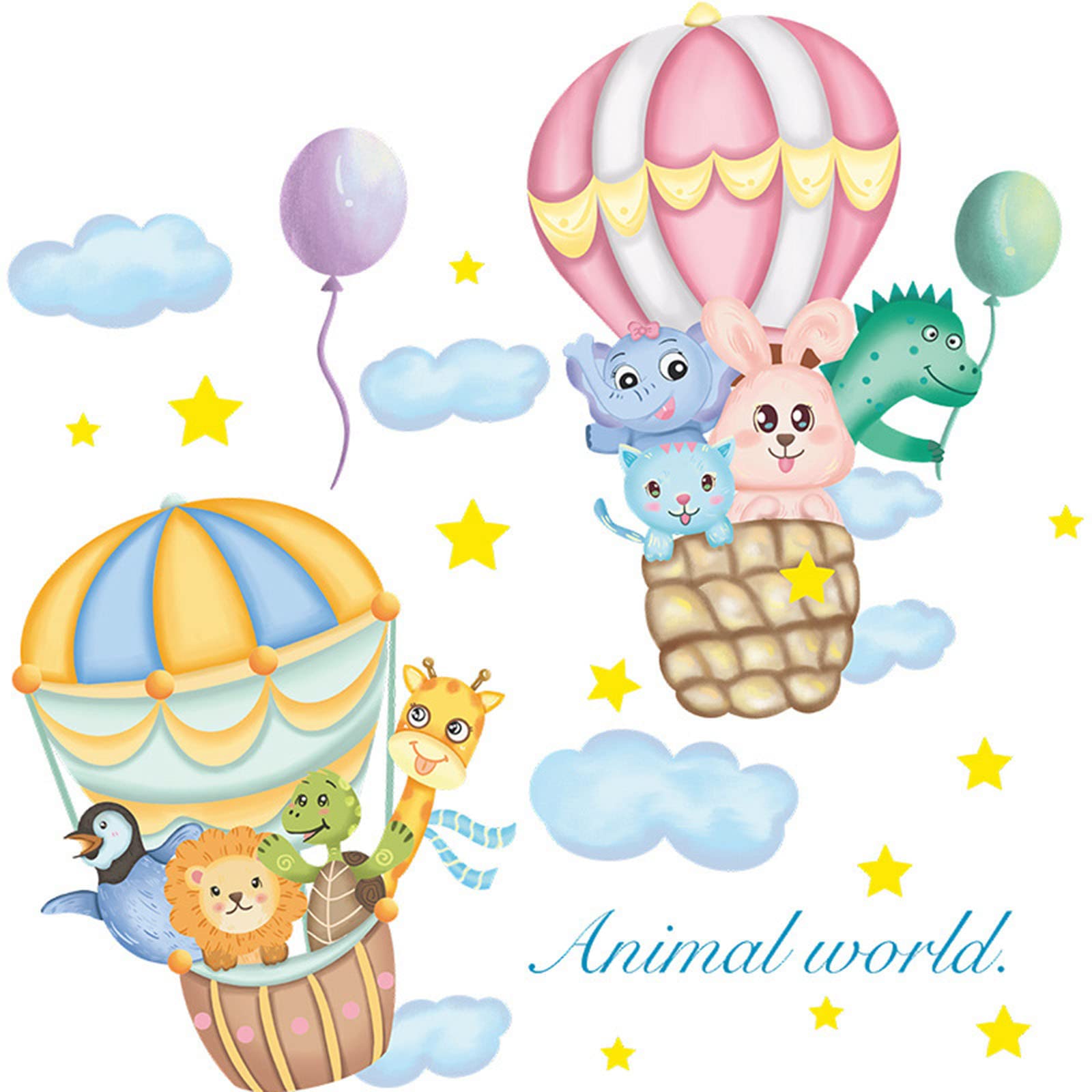 Small Animal Hot Air Balloon Cloud Wall Sticker - Adorable Home Decor for Bedroom, Living Room, Porch, Kids Room, Nursery, and Women's Space