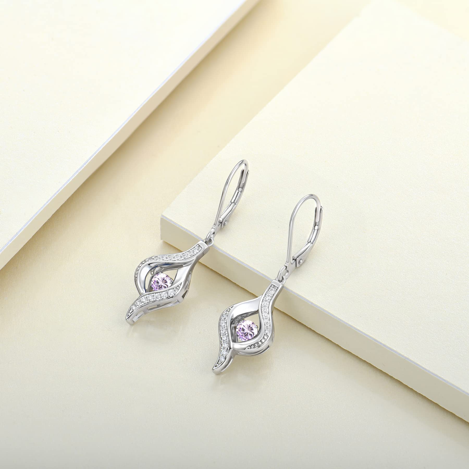 YL 925 Sterling Silver Halo Dangle Earrings with Birthstone - Elegant Women's Jewelry for Parties, Weddings & Special Occasions