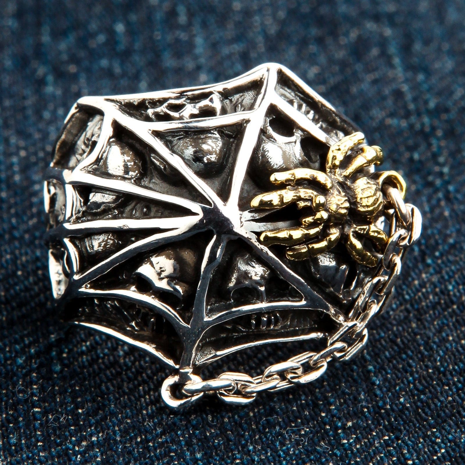 Gothic Spider Skeleton Skull Ring - Sterling Silver Jewelry for Men & Women - Perfect for Halloween, Cosplay, and Dark Fashion Accessories