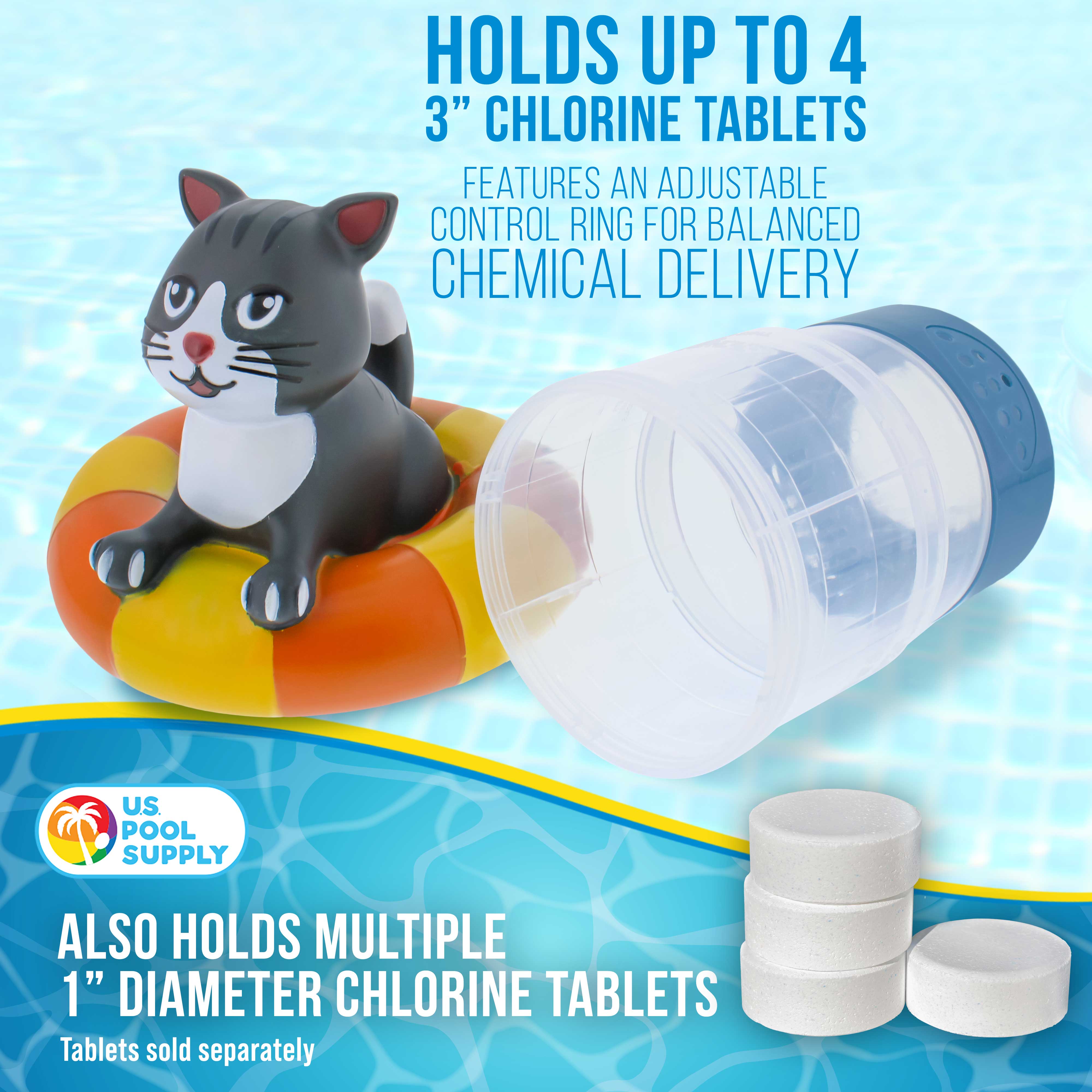 Kitty Cat Floating Pool Chlorine Dispenser - Collapsible Base Holds 3 Tablets | Cute Pet-Themed Pool Floater for Fun Swimming & Easy Chlorine Maintenance | Perfect for Backyard Pools, Summer Parties & Pet Lovers
