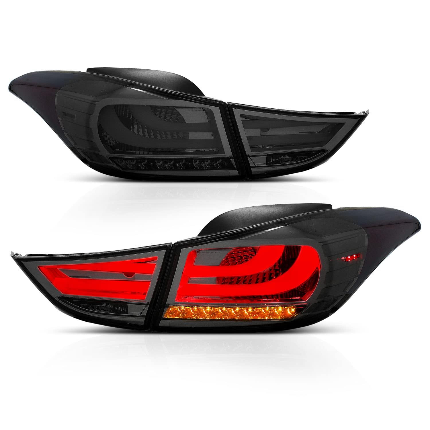 AmeriLite LED Smoke Brake Tail Lights Replacement Set for Hyundai Elantra (4-Piece) - Left & Right Side - Durable, Waterproof, Easy Installation - Perfect for Night Driving & Car Customization