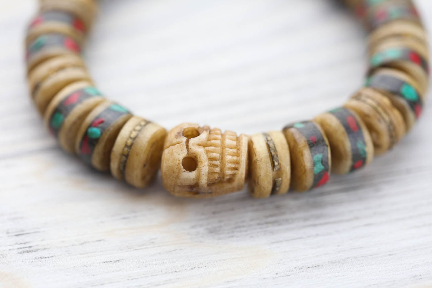 Himalayan Skull & Bone Bracelet - Handmade Tibetan Buddhist Mala Beads for Meditation, Yoga & Spiritual Protection - Perfect for Men & Women
