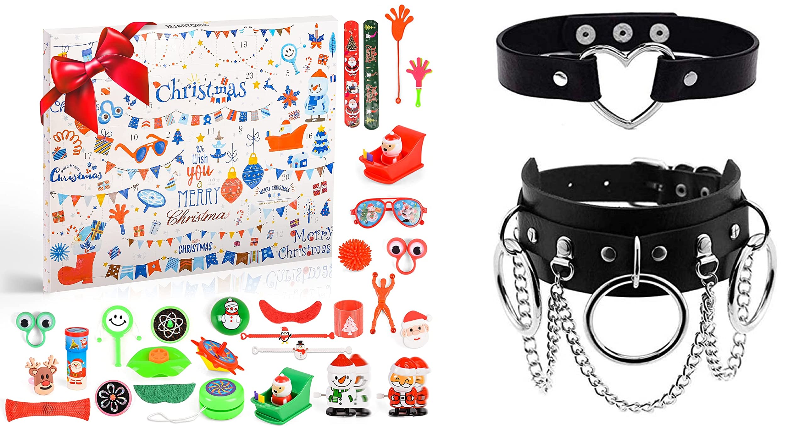 MJartoria Fidget Advent Calendar 2022 - 24 Days Christmas Countdown Toys for Kids & Adults, Stocking Stuffers, Stress Relief Sensory Toys with Gothic PU Leather Choker Necklaces for Women - Perfect for Holiday Gifts, Party Favors and Anxiety Relief