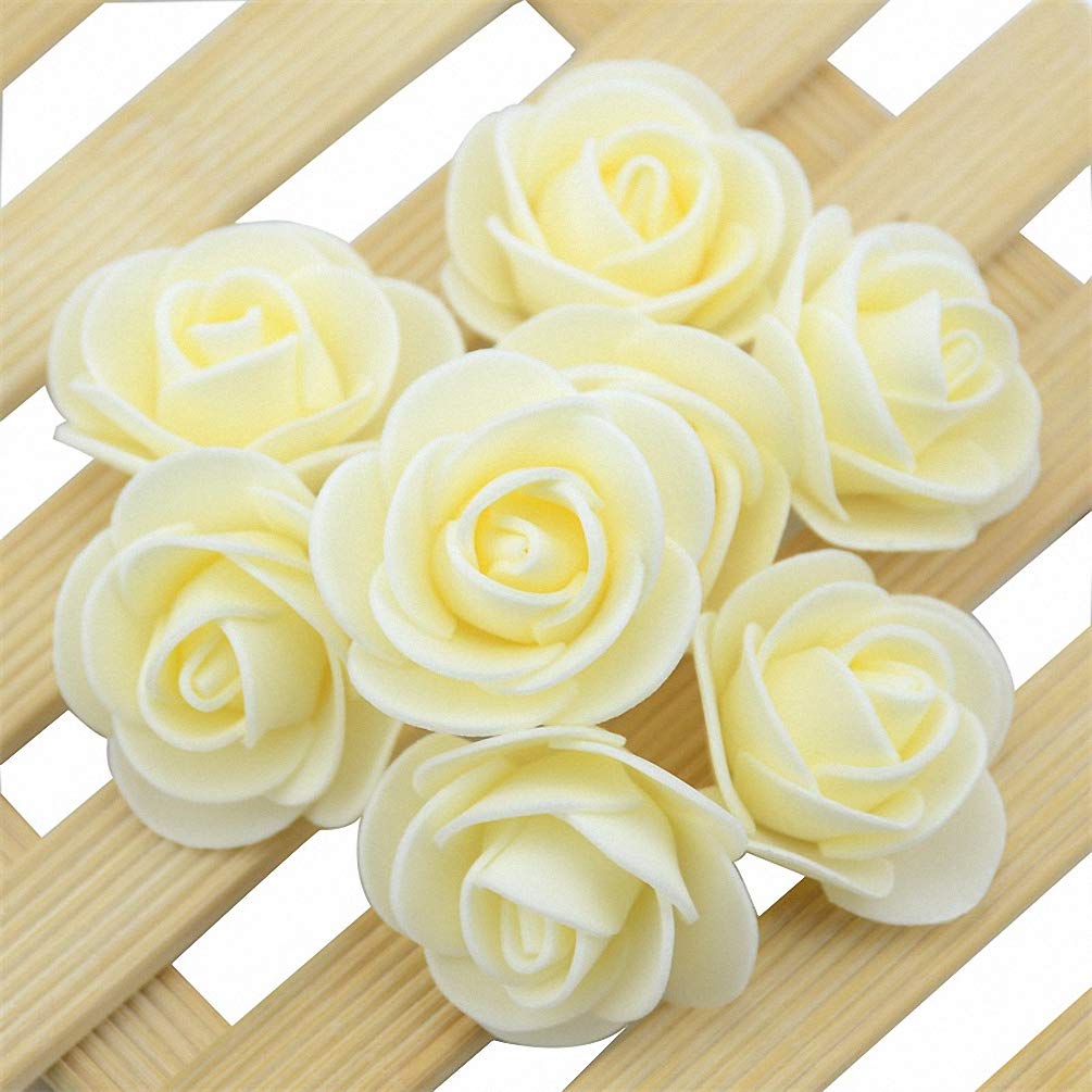 500PCS Mini PE Foam Rose Flower Heads - DIY Craft Wedding Decorations, Home Party Supplies, Beige Artificial Roses for Bouquets, Centerpieces, Gift Wrapping & Scrapbooking