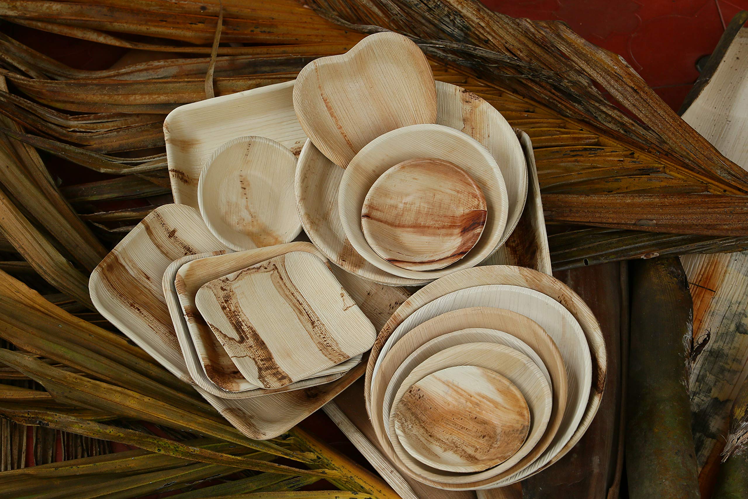 Eco-Friendly Biodegradable Areca Leaf Plates & Bowls - 25-Pack 9x6 Inch Rectangle Bamboo-Style Food Trays | Perfect for Parties, Picnics, and Sustainable Dining