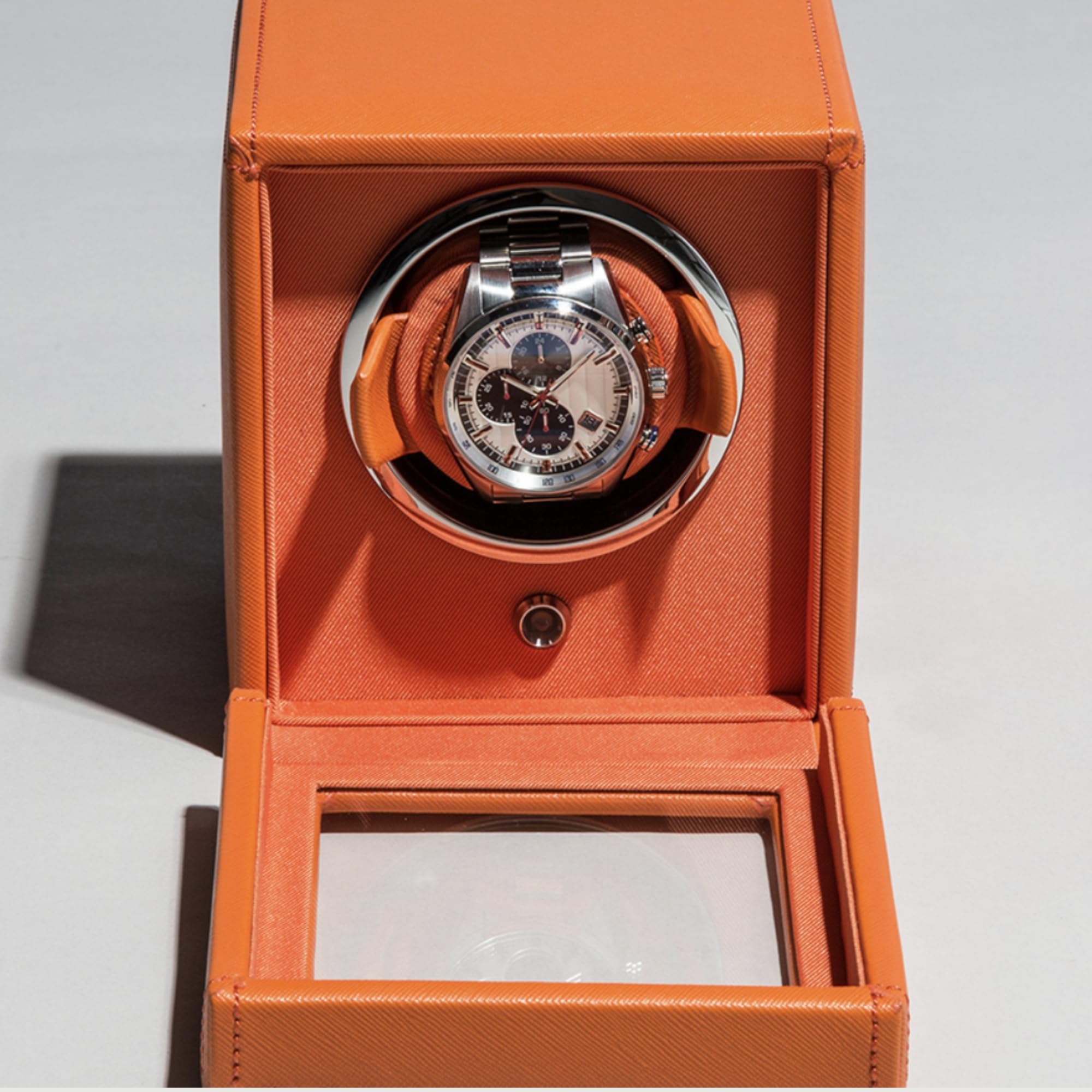 Premium Wolf Cub Single Watch Winder with Glass Cover - Automatic Watch Storage & Display Case for Rolex, Omega & Luxury Watches - Perfect for Home, Office & Travel Use